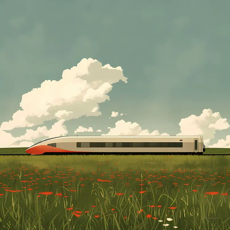 Modern Train in Scenic Field