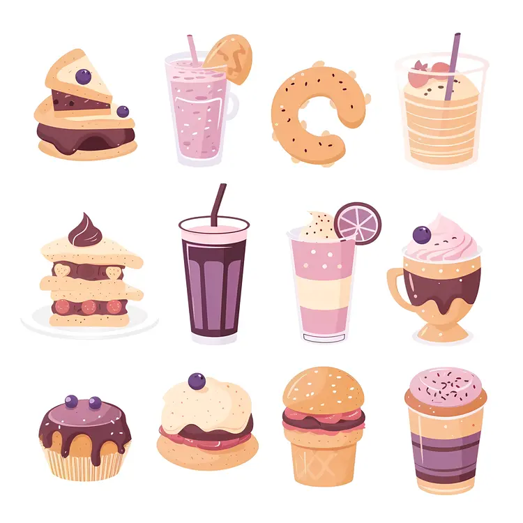 Cute Desserts and Drinks Illustration