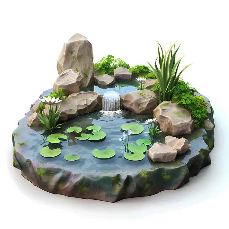 Small Pond with Lily Pads and Rocks