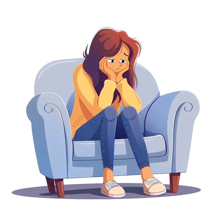 Sad Girl Sitting on Blue Chair