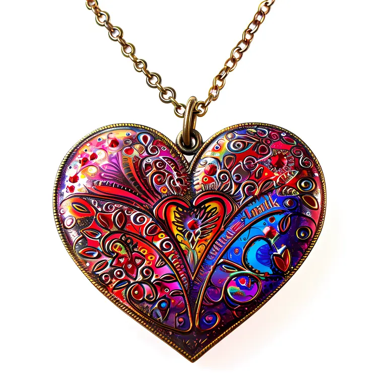 Colorful Heart Necklace with Intricate Design