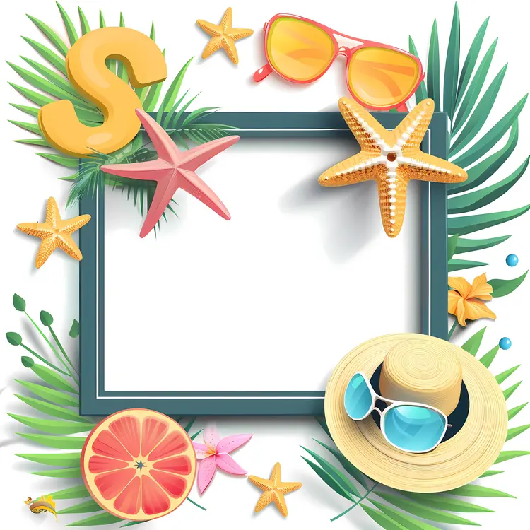 Summer Frame with Sunglasses and Starfish