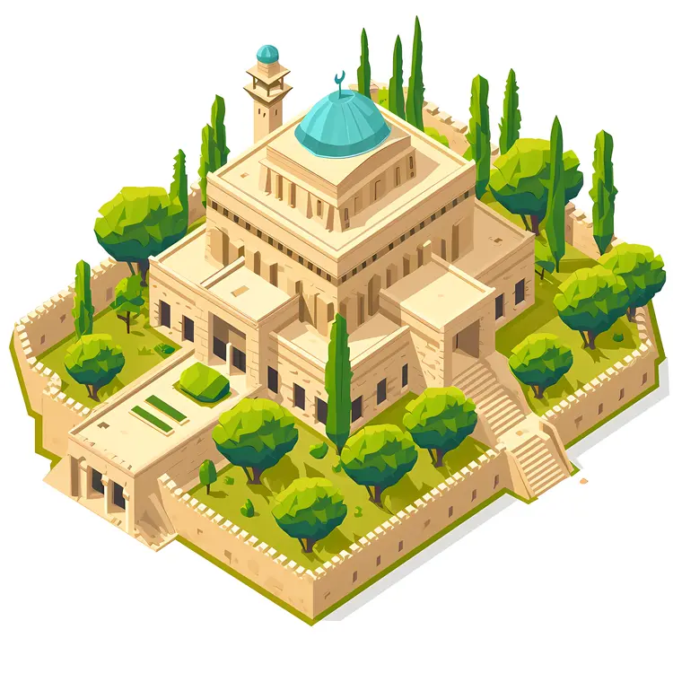 Beautiful Mosque with Blue Dome and Minaret