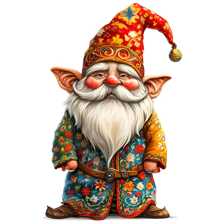 Colorful Gnome with Floral Patterns
