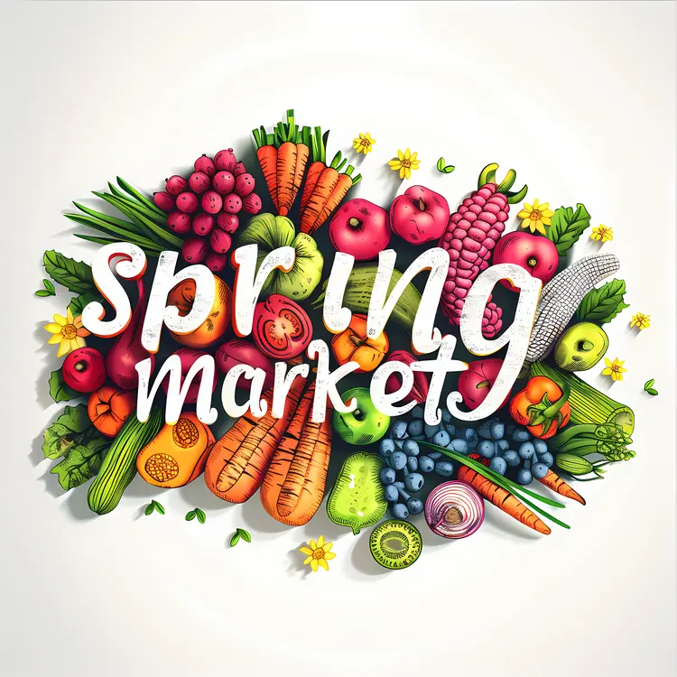 Spring Market with Fresh Fruits and Vegetables