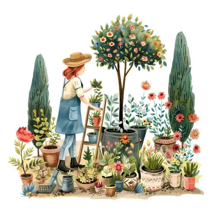 Gardener with a Tree in a Garden
