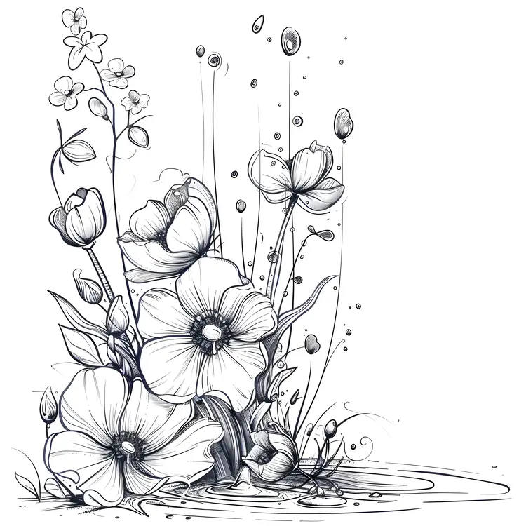 Intricate Black and White Flower Bouquet Drawing