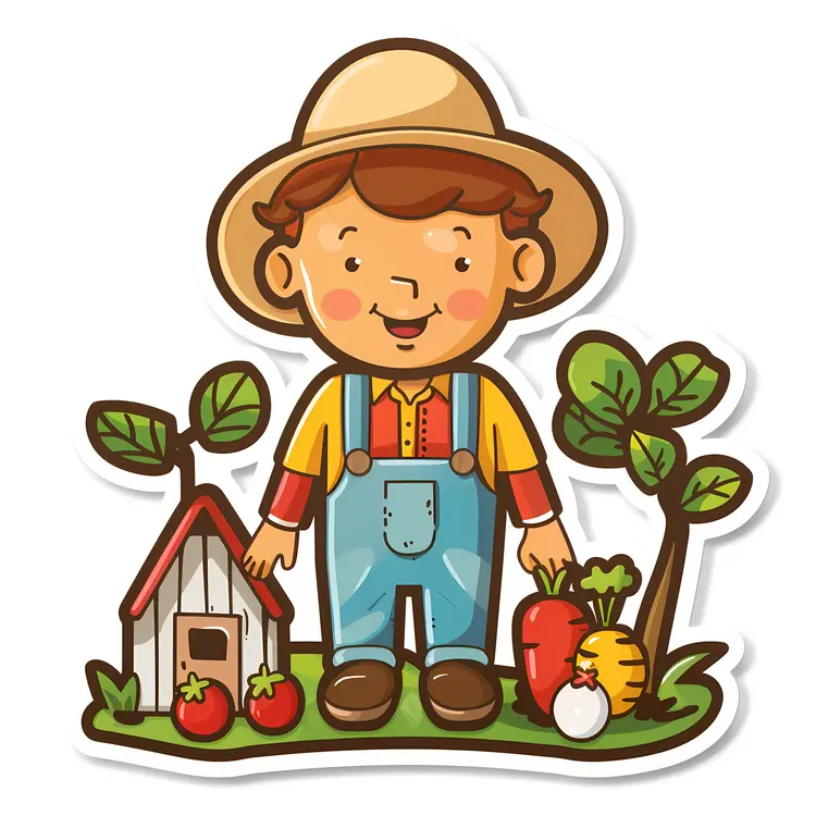 Cartoon Farmer with Vegetables