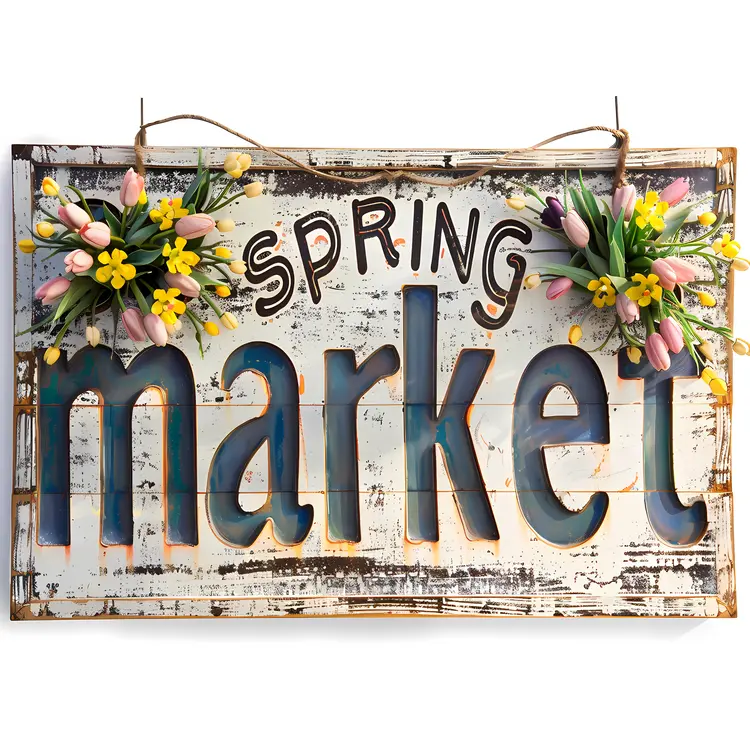 Rustic Spring Market Sign with Flowers