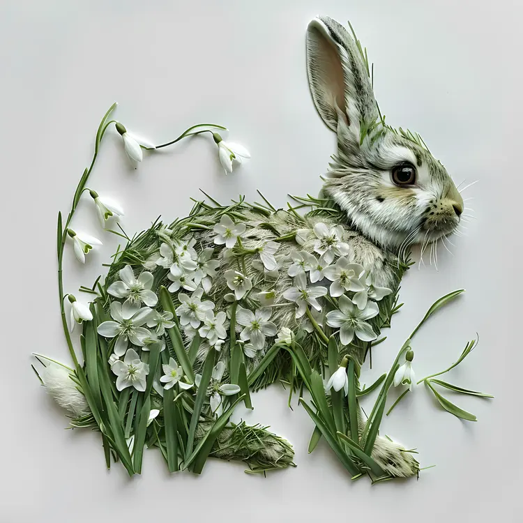 White Blossom Rabbit Plant Art