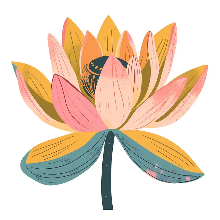 Single Lotus Flower with Yellow and Pink Petals