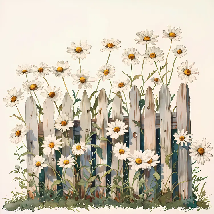 White Daisies by the Fence
