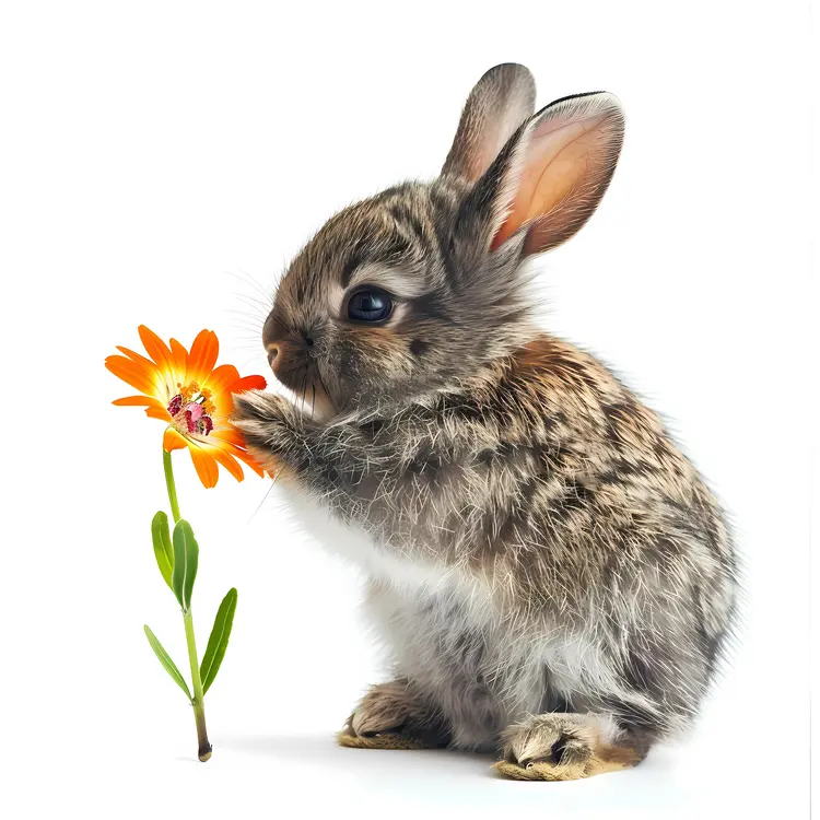 Cute Bunny Holding an Orange Flower