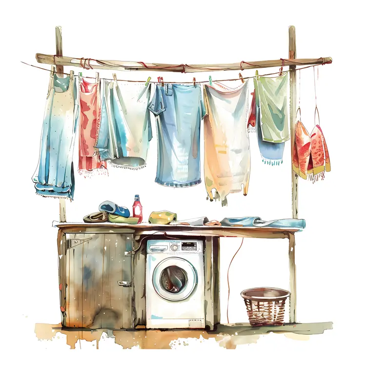 Outdoor Laundry Area with Washing Machine and Clothesline