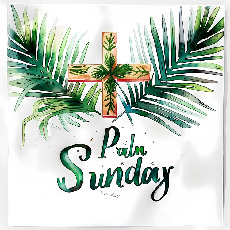 Palm Sunday Celebration with Cross and Palm Leaves