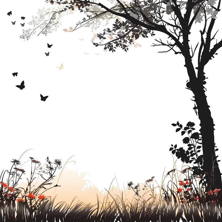 Silhouette Tree with Butterflies