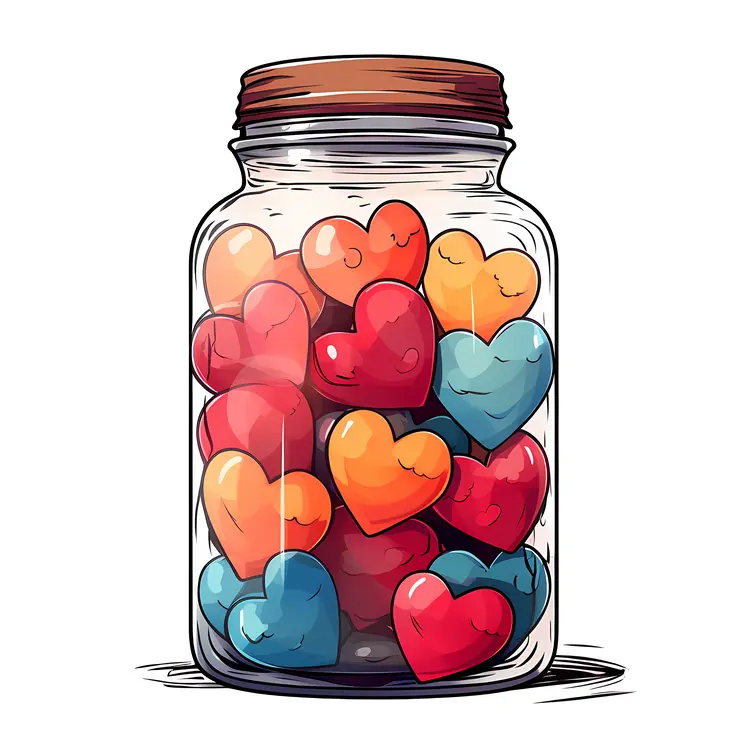 Glass Jar with Colorful Hearts