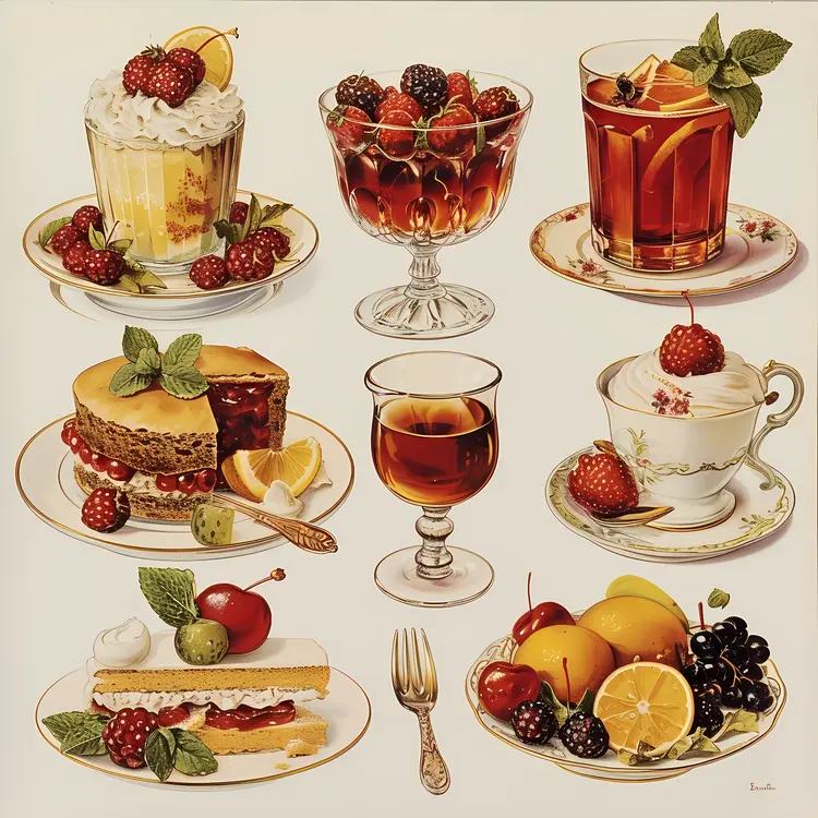 Assorted Desserts and Drinks with Fruits