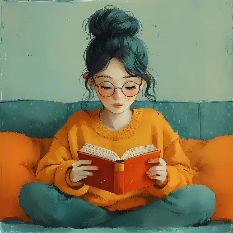 Girl Reading a Book in Cozy Setting