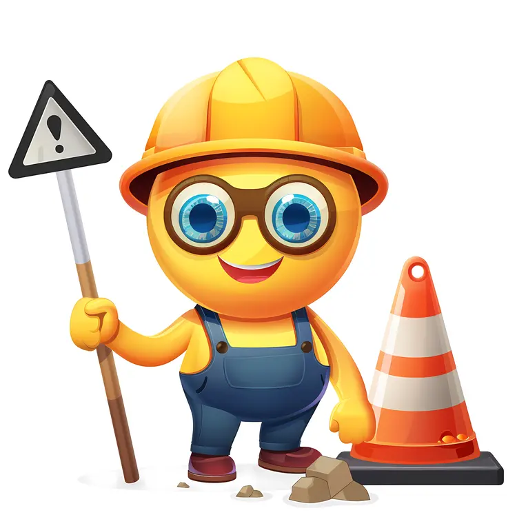 Construction Worker Character with Sign