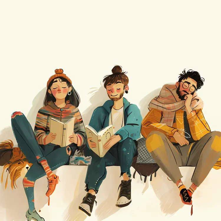 Friends Reading Together Illustration