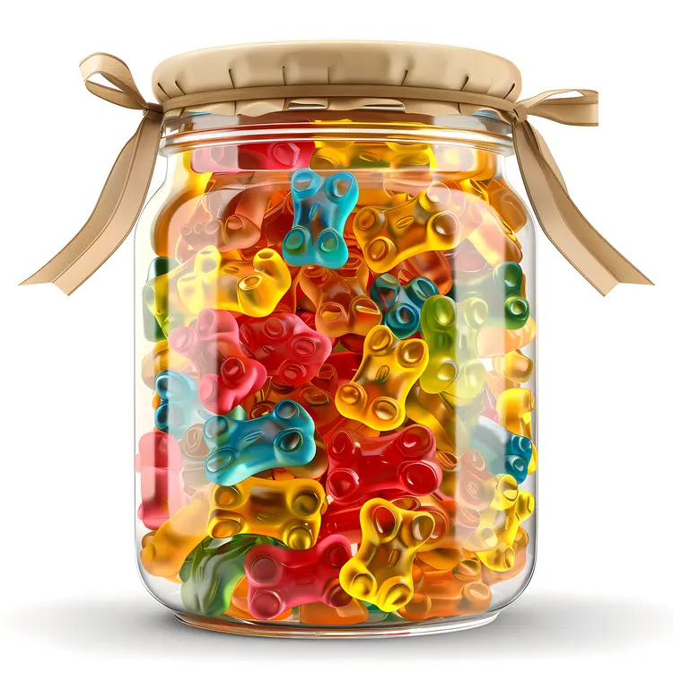 Colorful Gummy Bears in a Jar with Ribbon