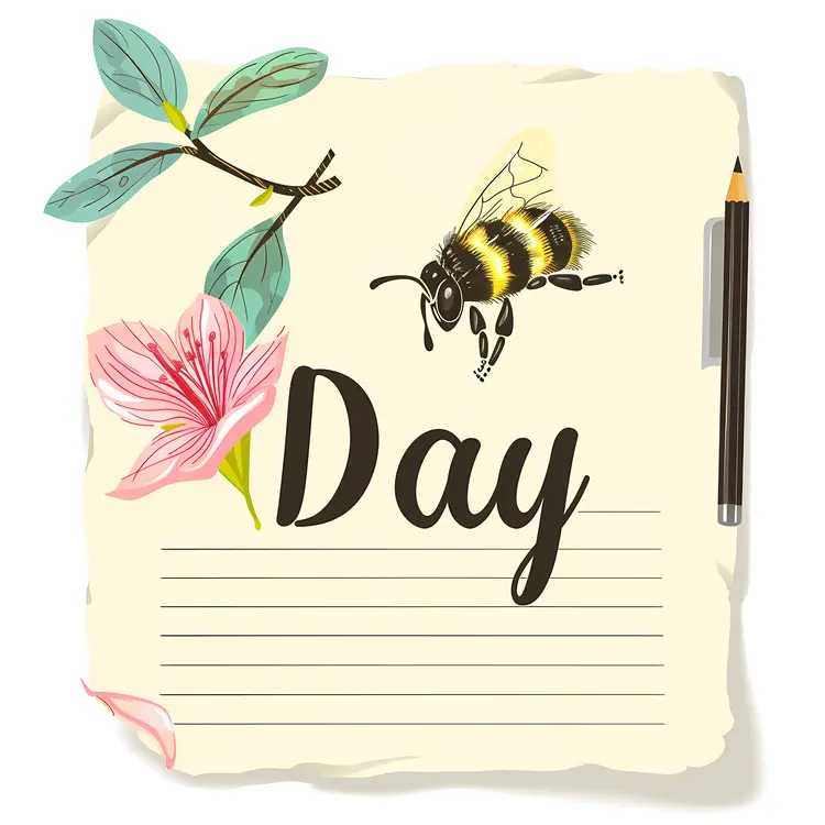 Bee Day Illustration with Flowers