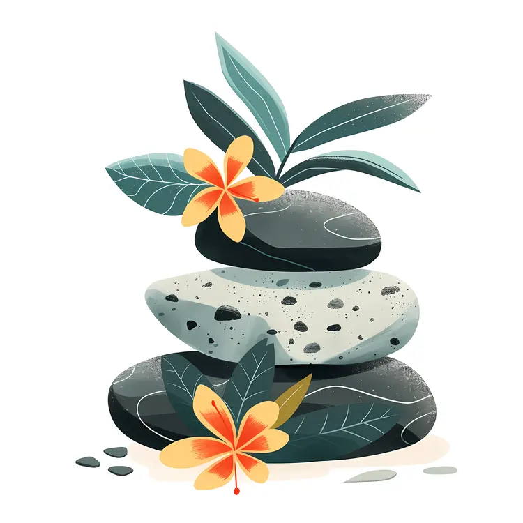 Zen Stacked Stones with Orange Flowers