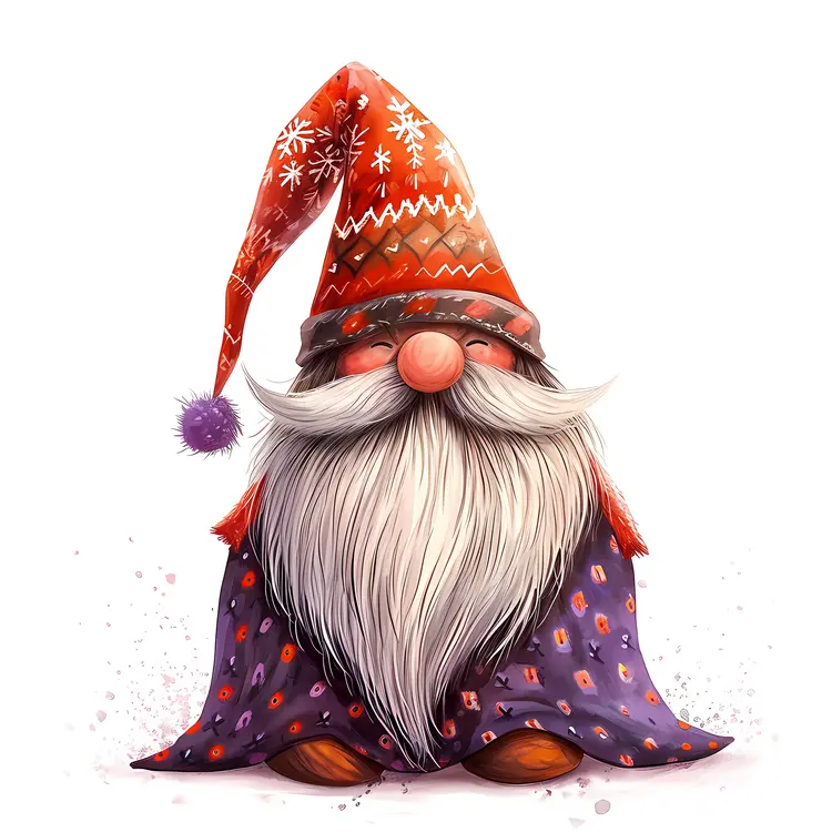 Cute Gnome with Red Hat and Purple Robe