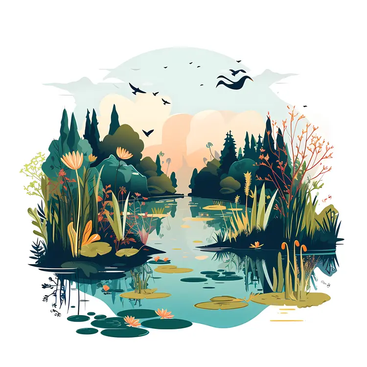 Sunset Over Picturesque Lake