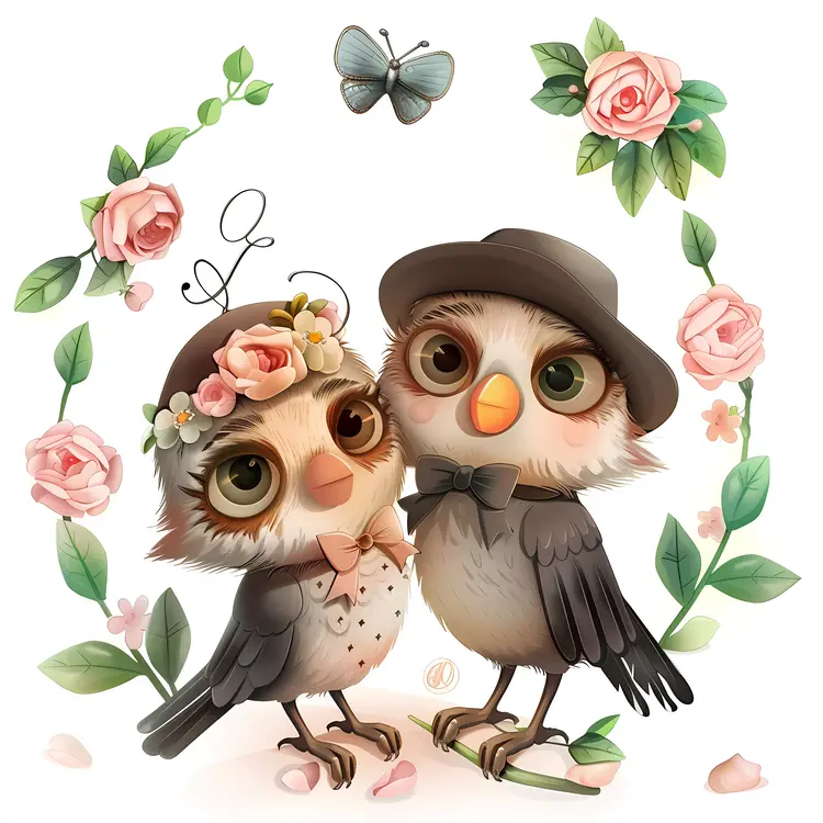 Cute Birds in Love with Flowers