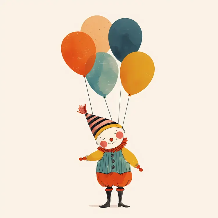 Cute Clown with Balloons Cartoon