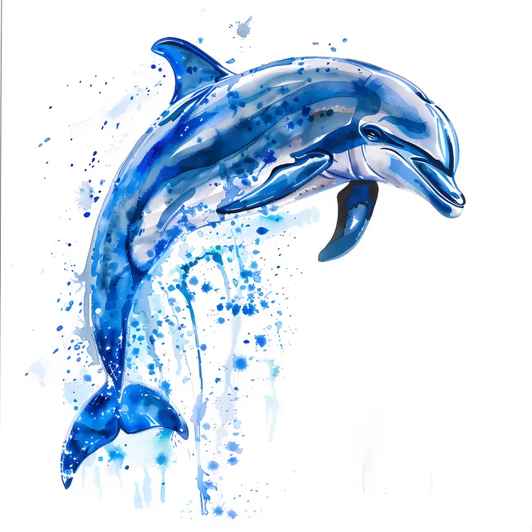 Watercolor Blue Dolphin Art