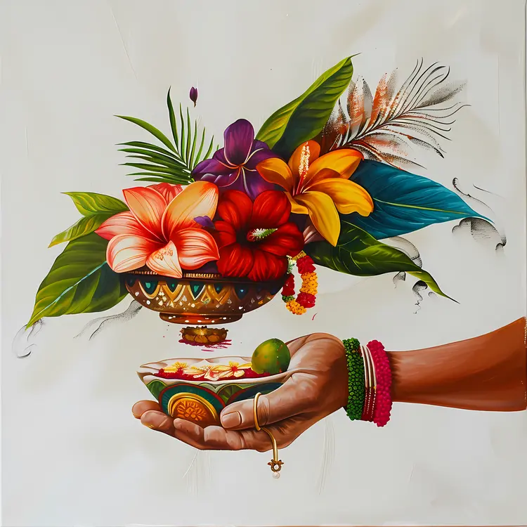 Hand Holding Vibrant Flower Bowl