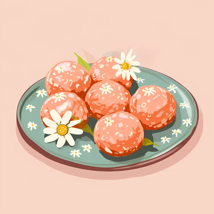 Pink Balls with Flowers on Plate