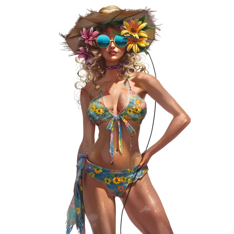 Woman in Floral Bikini with Flowers