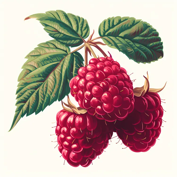 Cluster of Red Raspberries Illustration