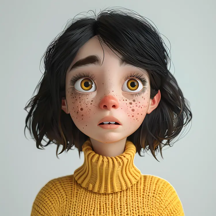 Sad Girl with Freckles in Yellow Sweater