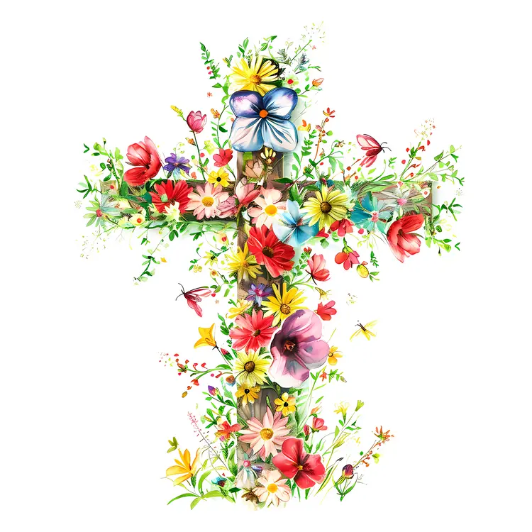 Floral Cross with Butterfly