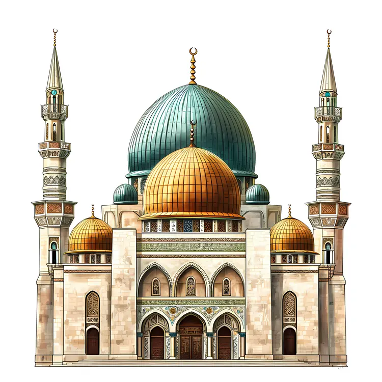 Golden Domed Mosque with Minarets