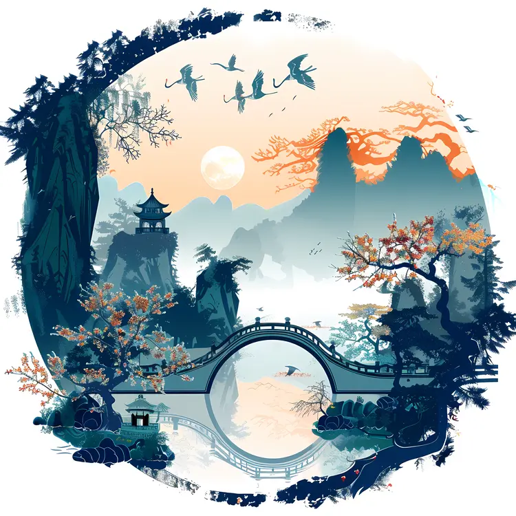 Serene Mountain Landscape with Bridge