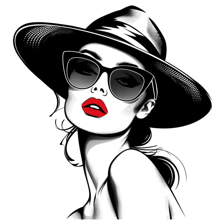 Chic Woman with Hat and Sunglasses