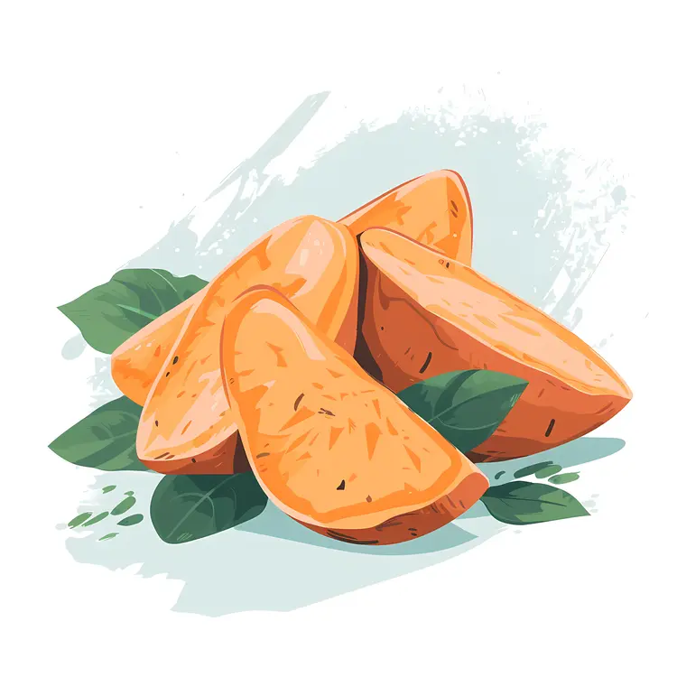 Sliced Sweet Potatoes with Leaves