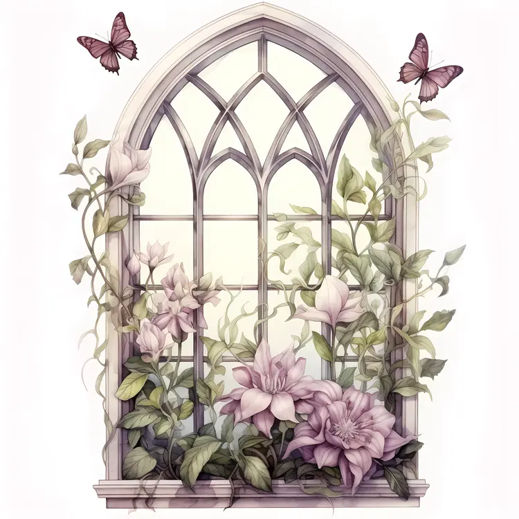 Decorative Flower Window with Butterfly