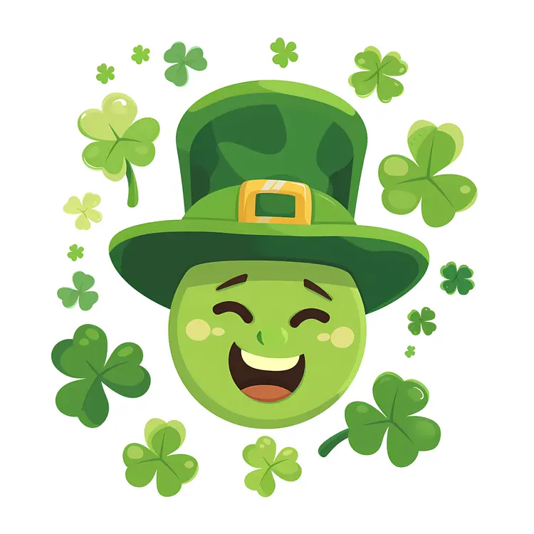Happy Leprechaun Emoji Surrounded by Shamrocks