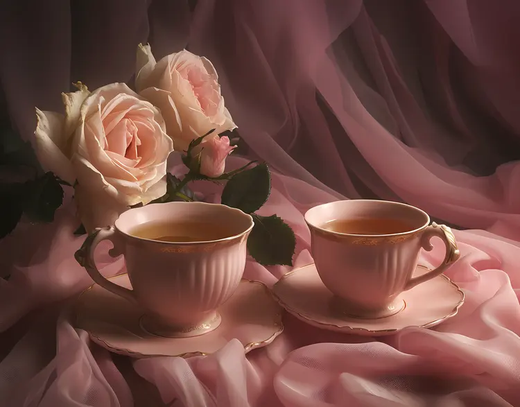 Pink Tea Cups with Roses