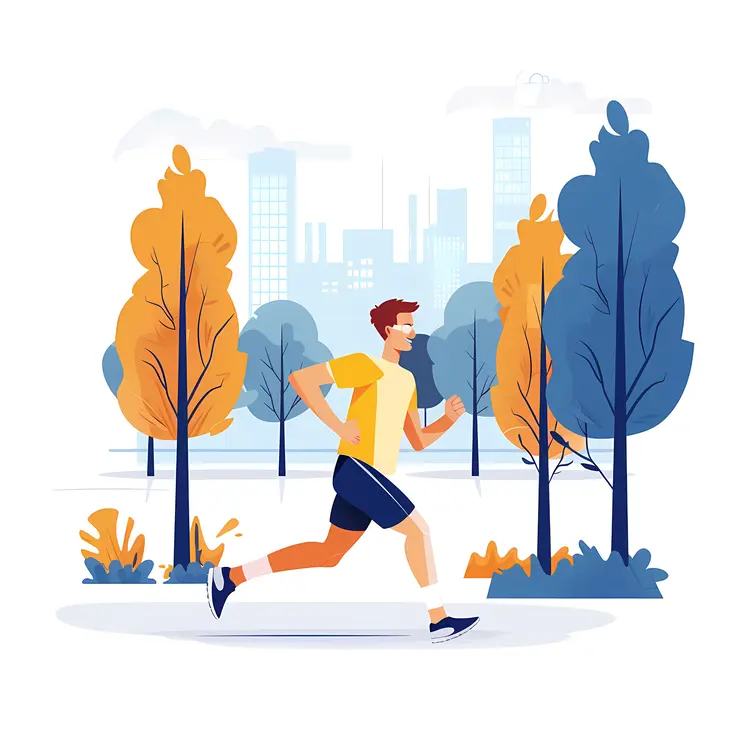 Running Man in Park with Autumn Trees