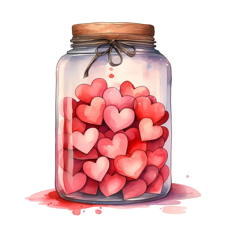 Jar Filled with Red Hearts for Valentine's Day
