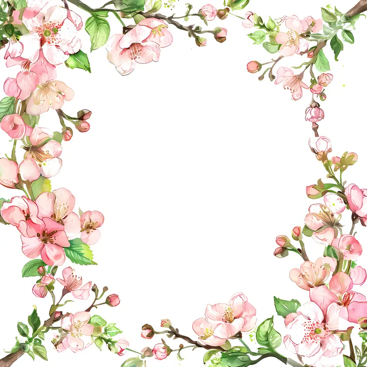 Square Floral Frame with Pink Flowers