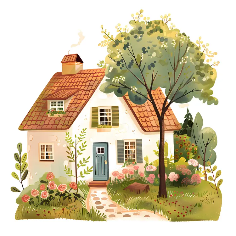 Small House with Tree and Garden